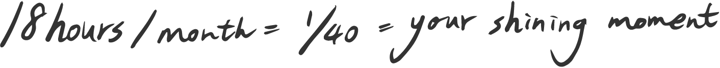 18hours/month = 1/40 = your shining moment